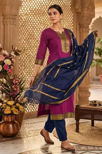 Rani woven jacquard straight kurti dupatta with pant
