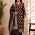 brown silk blend 3pcs unstiched dress material with floral boota zari work .