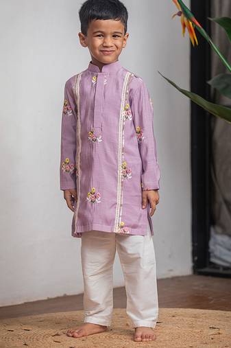 Purple embroidered chanderi kurta set