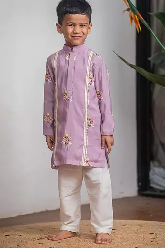 Purple embroidered chanderi kurta set