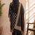 black silk blend 3pcs unstiched dress material with floral boota zari work .