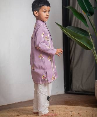 Purple embroidered chanderi kurta set 2