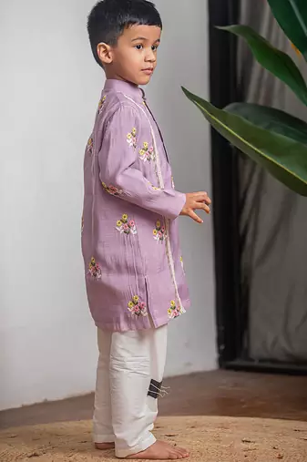 Purple embroidered chanderi kurta set