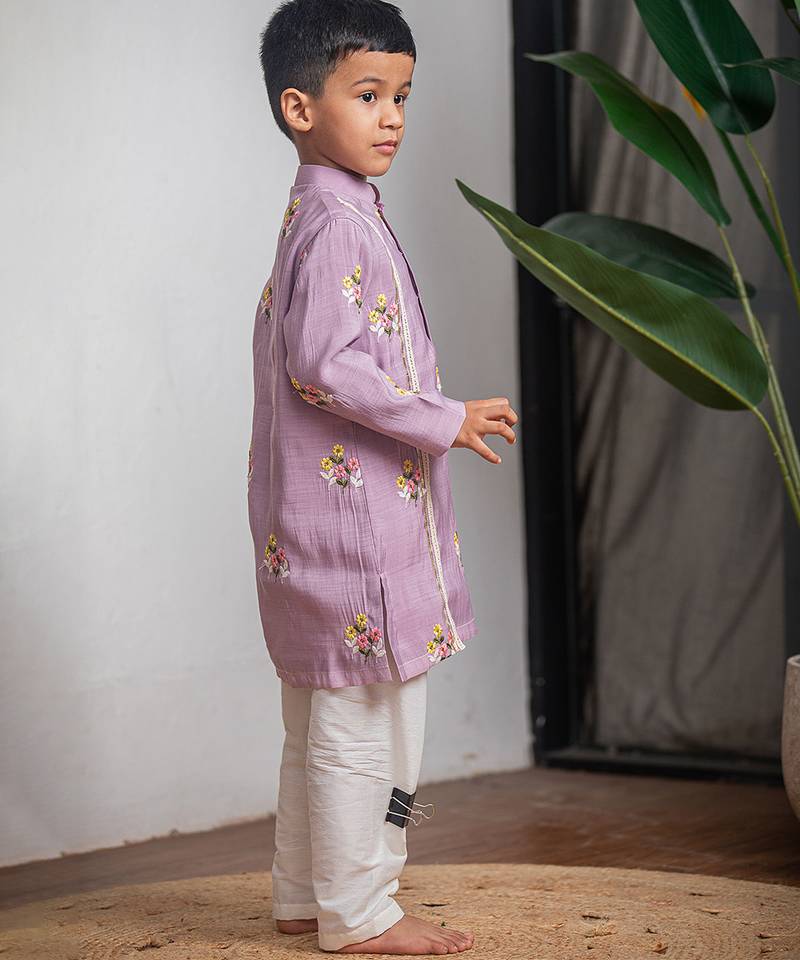 Purple embroidered chanderi kurta set