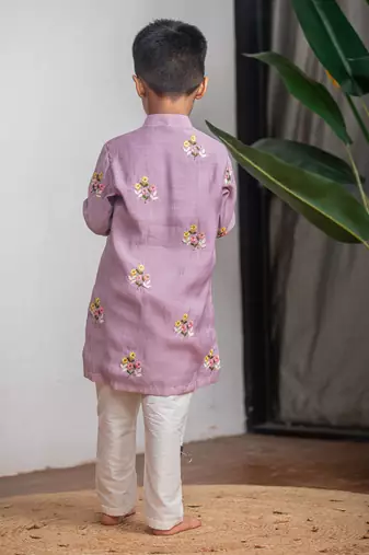 Purple embroidered chanderi kurta set