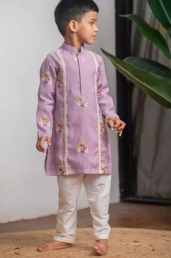 Purple embroidered chanderi kurta set