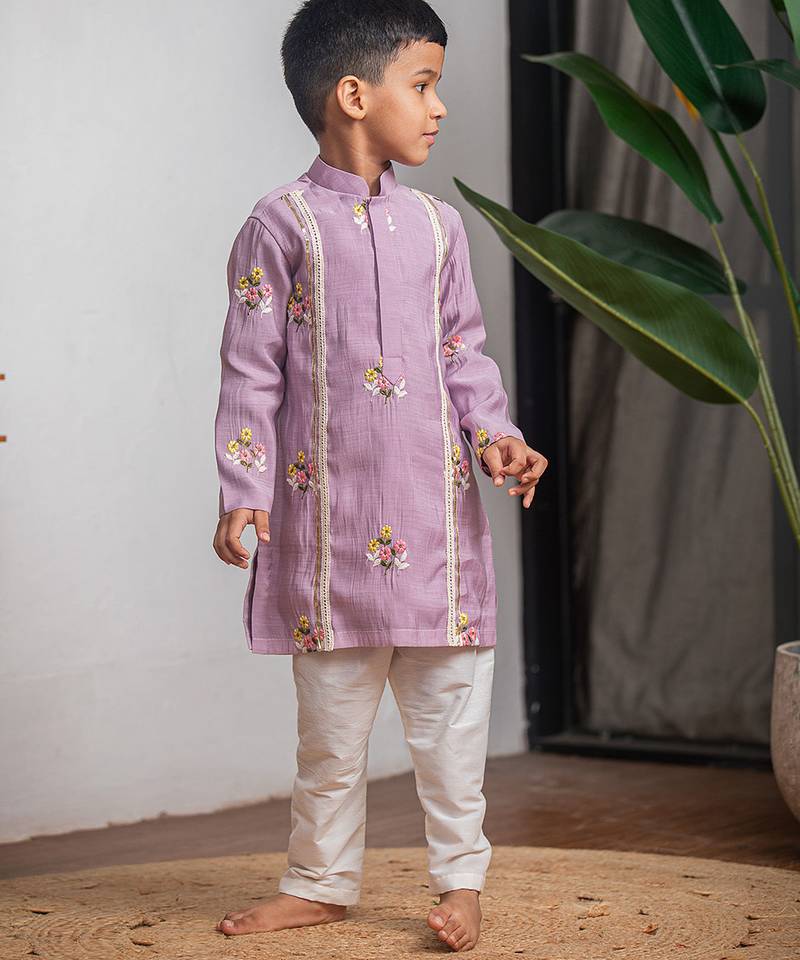 Purple embroidered chanderi kurta set