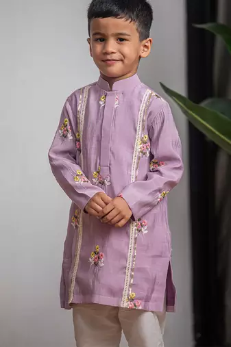Purple embroidered chanderi kurta set