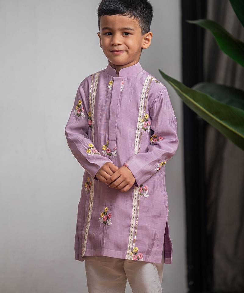 Purple embroidered chanderi kurta set