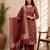 maroon silk blend 3pcs Unstitched dress material with floral boota zari work .