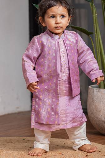 Purple banarasi attached jacket kurta set