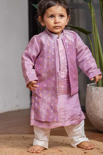 Purple banarasi attached jacket kurta set