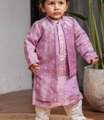 Purple banarasi attached jacket kurta set