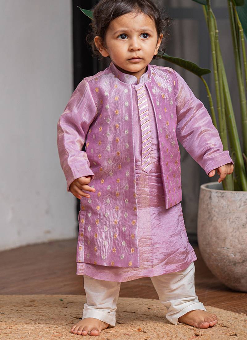 Purple banarasi attached jacket kurta set