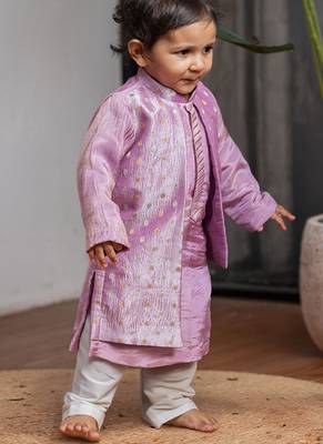Purple banarasi attached jacket kurta set 2