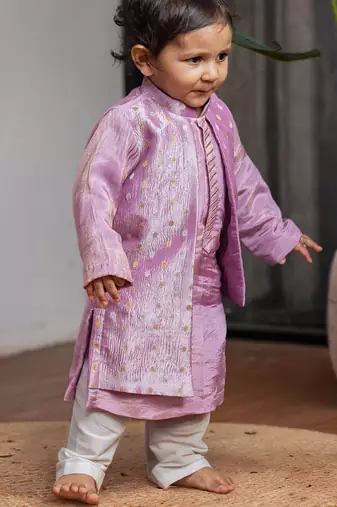 Purple banarasi attached jacket kurta set