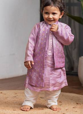Purple banarasi attached jacket kurta set 3