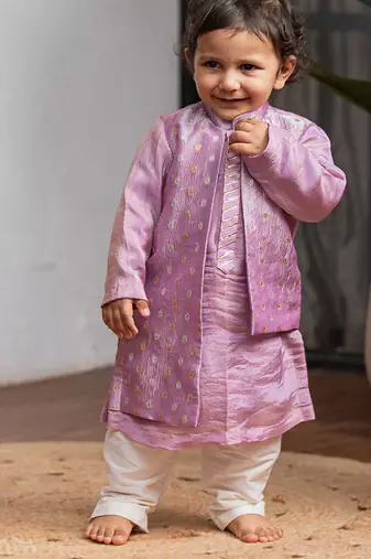 Purple banarasi attached jacket kurta set