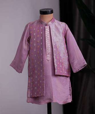 Purple banarasi attached jacket kurta set 4