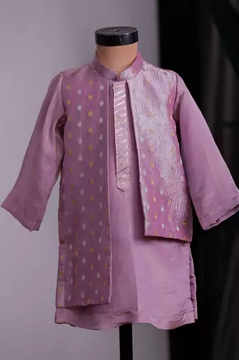 Purple banarasi attached jacket kurta set
