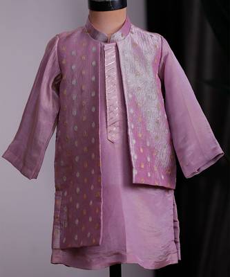 Purple banarasi attached jacket kurta set 5