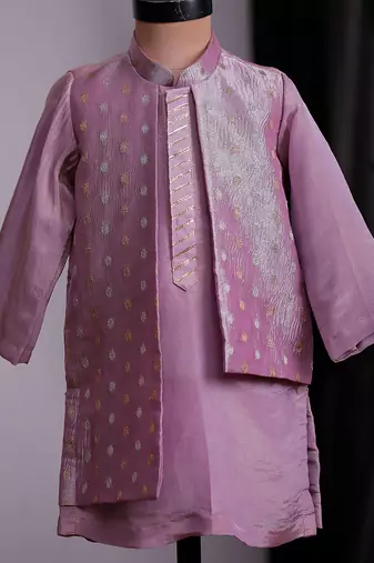 Purple banarasi attached jacket kurta set