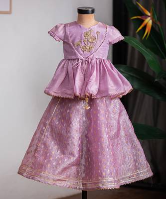 Purple embroidered banarasi kurti ghagra set 1