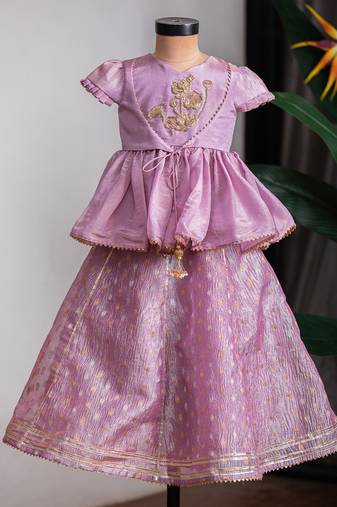 Purple embroidered banarasi kurti ghagra set