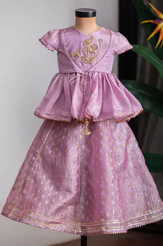 Purple embroidered banarasi kurti ghagra set