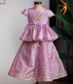 Purple embroidered banarasi kurti ghagra set