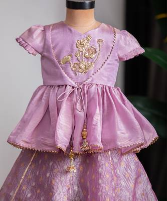 Purple embroidered banarasi kurti ghagra set 3