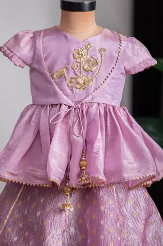 Purple embroidered banarasi kurti ghagra set
