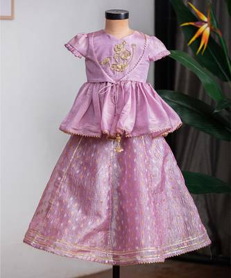 Purple embroidered banarasi kurti ghagra set 4