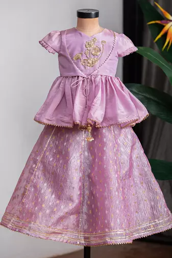 Purple embroidered banarasi kurti ghagra set