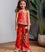 Red printed zarna silk kurti co ord set