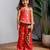 Red printed zarna silk kurti co ord set