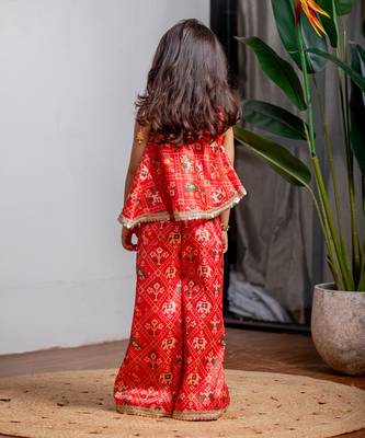 Red printed zarna silk kurti co ord set 2
