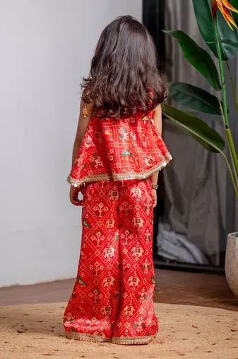 Red printed zarna silk kurti co ord set