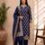 navy blue silk blend 3pcs unstiched dress material with floral boota zari work .