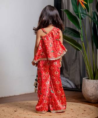 Red printed zarna silk kurti co ord set 3