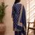 navy blue silk blend 3pcs unstiched dress material with floral boota zari work .