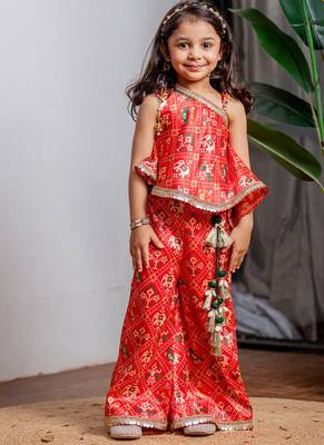 Red printed zarna silk kurti co ord set 4