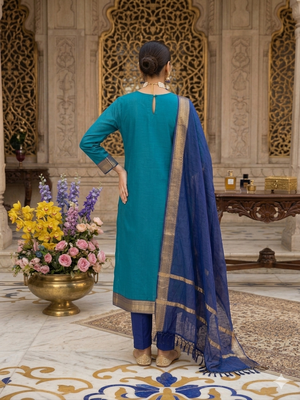 Firozi woven jacquard straight kurti dupatta with pant 3