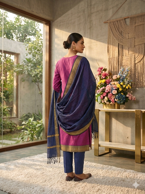 Rani woven jacquard straight kurti dupatta with pant 3