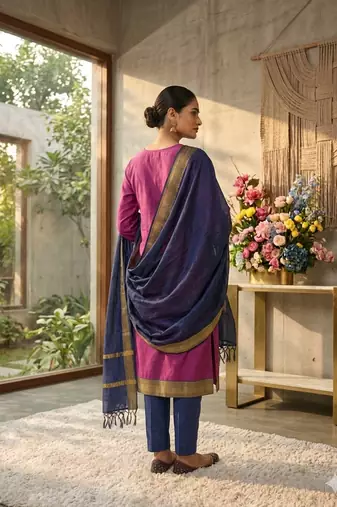 Rani woven jacquard straight kurti dupatta with pant