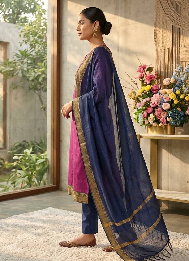 Rani woven jacquard straight kurti dupatta with pant