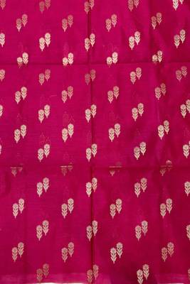 rani pink silk blend 3pcs unstiched dress material with floral booti zari work . 3