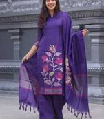 Violet woven jaquard kurti dupatta with pant