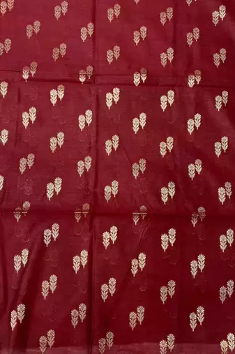 maroon silk blend 3pcs unstiched dress material with floral booti zari work .