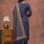 navy blue silk blend 3pcs unstiched dress material with floral booti zari work .